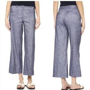 Theory Women’s Livdale Chambray Blue Linens Blend Wide Leg Pants